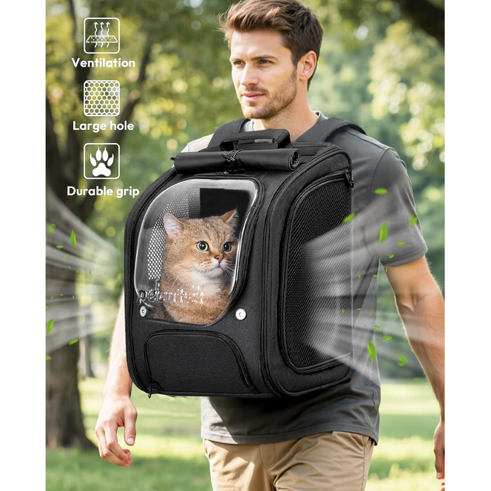 Рюкзак для кота Pecute з сіткою, чорний, великий: зручний та дихаючий для перевезення тварин