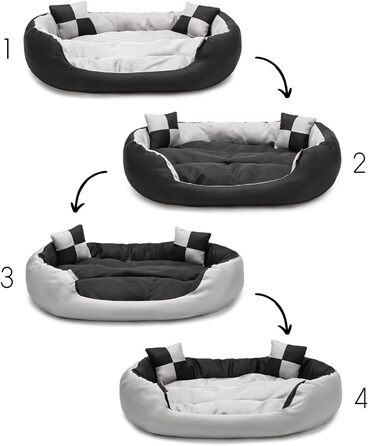 Кіжувалка для собак Lionto 4-в-1 з двостороннім подушкою з міцного Оксфорду, 65x50 см, для котів та собак всіх розмірів, з глибоким входом, включає декоративну подушку, водовідштовхувальна, сіра/чорна, розміри 65x50x20 см
