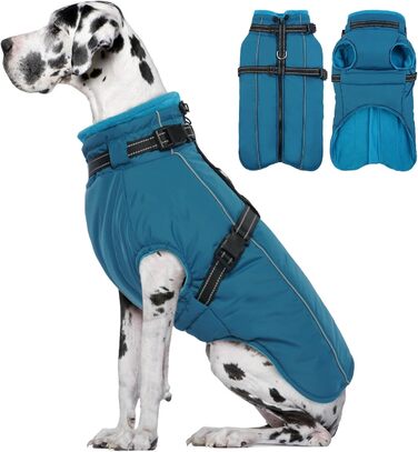 Теплий зимовий одяг для собак Lelepet: куртка з інтегрованим шлейкою, вітронепроникний флісовий одяг, світловідбиваюча жилетка для собак, синій, 2XL