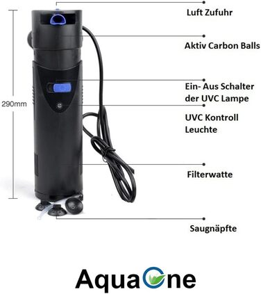 Внутрішній фільтр для акваріума AquaOne CUP-807 з UV-C лампою 7 Вт, до 500 л, продуктивність 700 л/год, фільтруюча помпа з УФ очищенням
