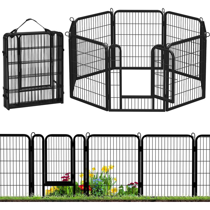 Клітка для цуценят Yaheetech 16-частинна з фіксацією, переносна для собак, ідеальна для дому та саду, легка збірка (80см, 24шт)
