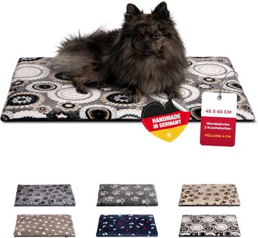 Підстилка для собак XS (45x65 см) – двостороння та м'яка з 3 см наповнювачем – ідеальна для дивану, авто та переноски – Made in Germany (45 x 65 см, Мандала Антрацит)