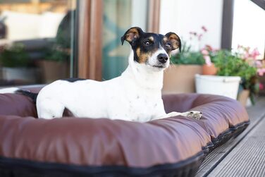 Ліжко для собак середніх порід 4L Textil Ella з штучної шкіри, водонепроникний матрац (90x70 см, коричневий)