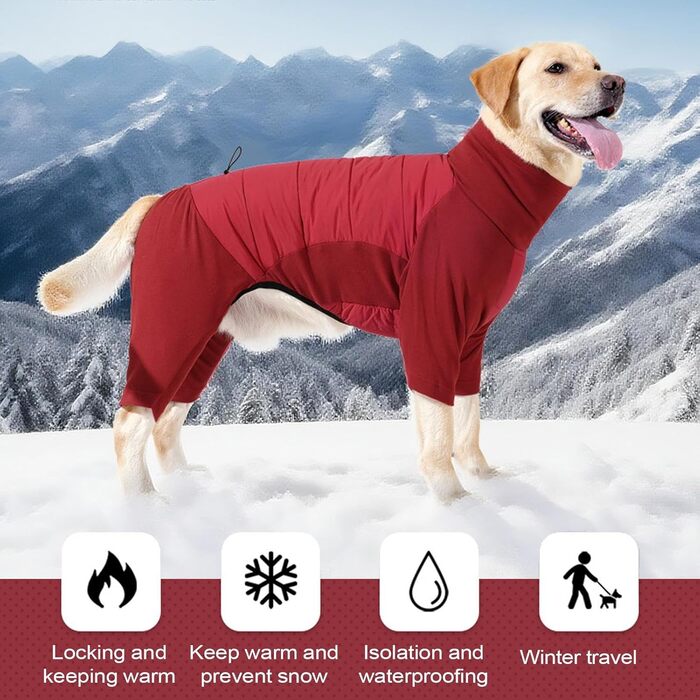 Зимовий теплий одяг для собак - теплий зимовий одяг з високим коміром, регульований, для маленьких, середніх та великих собак, для прогулянок, халуп, кемпінгу (червоний L)