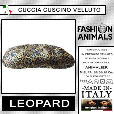 Овальне ліжко для домашніх тварин з велюру – М'яке лежанка для собак та котів. Лежанка з принтом леопарда, Made in Italy