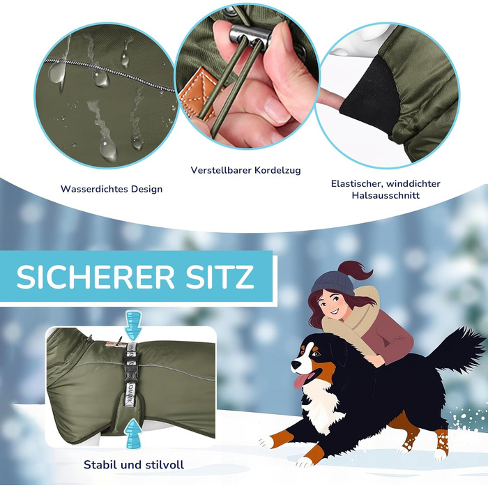 Зимовий теплий одяг для собак ALLSOPETS з відбиваючими елементами, розмір 3XL, армійний зелений