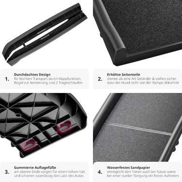 Рампа для собак tectake®: складана, протиковзна, до 90 кг, захист багажника авто, для підйому на ліжко, диван, сходи