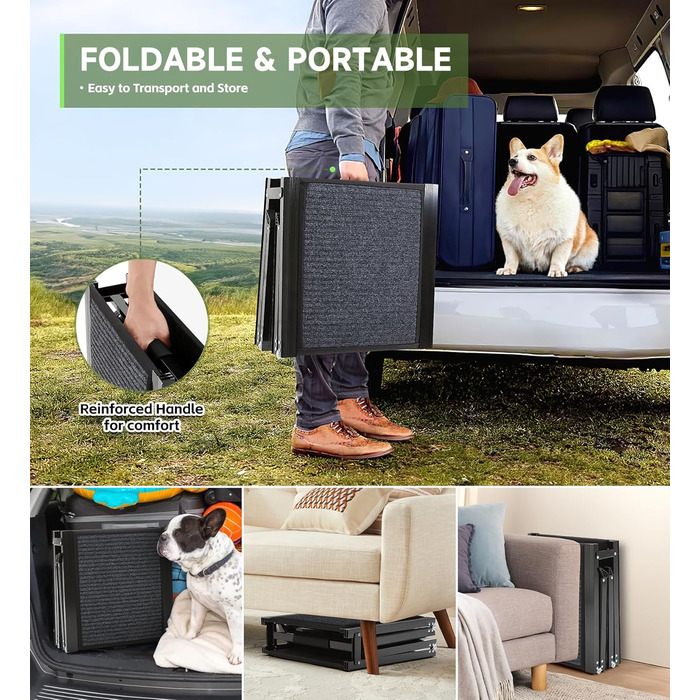 Рампа для собак, 170см, складана, з антиковзким покриттям, для собак середніх та великих порід (до 113.4 кг), легка та портативна, 180x44 см