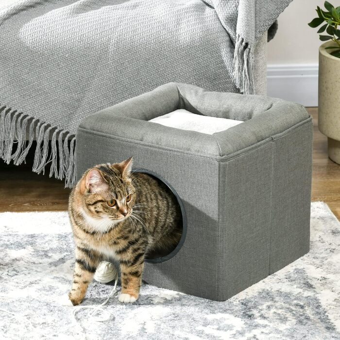 Будиночок для котів PawHut, двоярусний, з подушкою, котяча хатинка для котів до 5 кг, 36,5×36,5×33 см, зелений