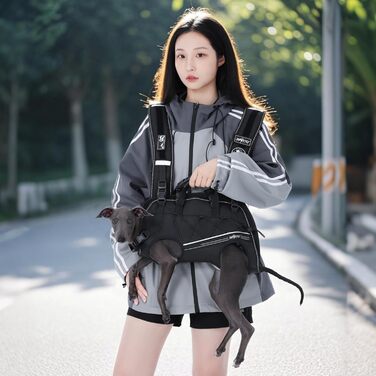 Сумка-переноска та повід для собак, повід для собак з підтримкою, регульовані, дихаючі, м'які ремені для собак, ідеально підходить для собак з обмеженими можливостями, розмір M (4–8) кг, чорний