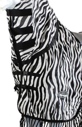 Деки для коней Marengos Zebra з бахромою, 155 см: захист від комах, з вирізом для сідла та начолею, чорно-білий колір, зовнішня деки для коней