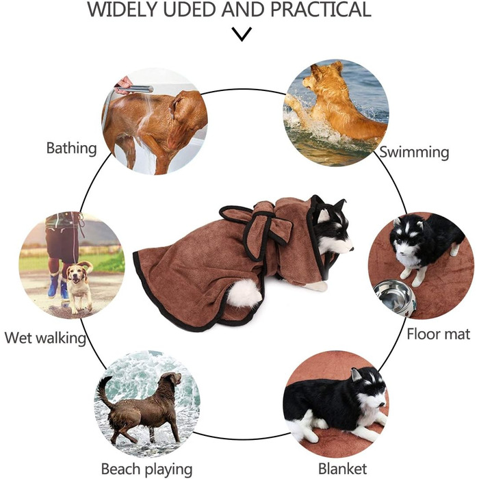 Рушник для собак Petcute, мікрофібра, швидко сохне, вбираючий, комфортний, з регульованими лямками, для собак та котів (M, Cappuccino)