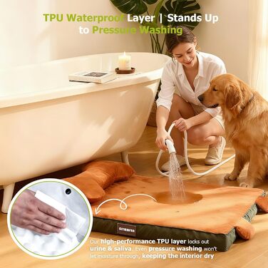 Ортопедичне ліжко для собак з знімною подушкою для голови, миється, ліжко для тварин з піною у формі яєчних коробок, водонепроникне ліжко для собак з подушкою для підтримки голови та суглобів, середній розмір: 76x51x18 см (X-Large: 106x76x22 см, Помаранче