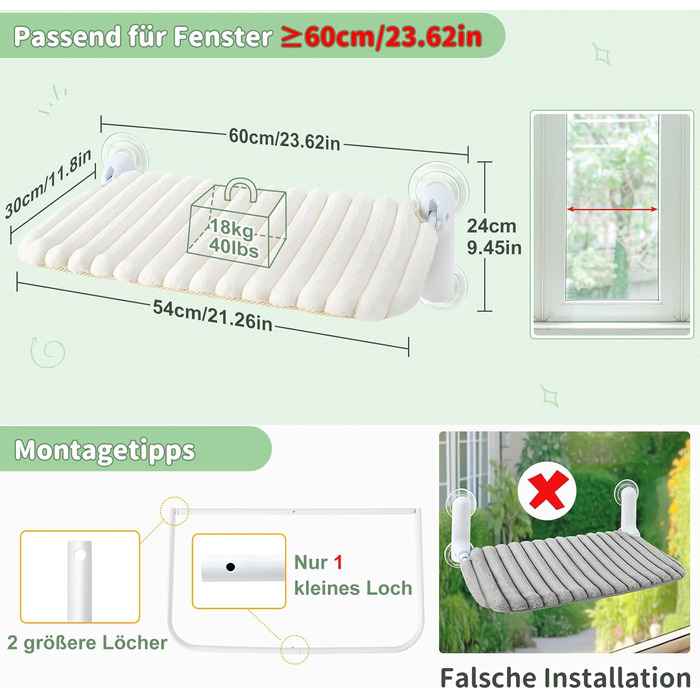 Ліжко для котів GUUSII HOME на вікно, розкладне, з присосками, 54x30 см (біле, M)