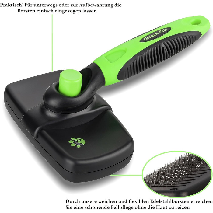 Щітка для собак та котів Golden Pets з автоочищенням. Підходить для короткої та довгої шерсті, для тварин різних розмірів. Швидке очищення та догляд + посібник.