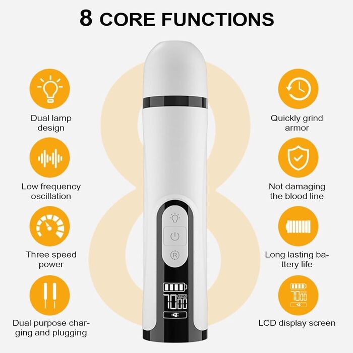 Електричний точило для собачих кігтів з LED-підсвічуванням, інструмент для догляду за кігтями собак, ергономічний для малих та великих тварин