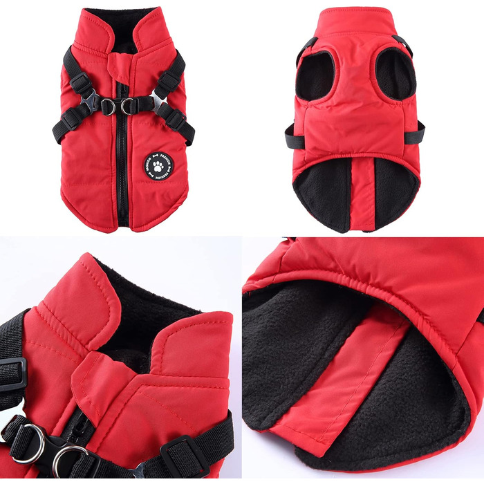 Тепла куртка для собак, жилет, повід, зимова куртка 2-в-1, без тяги, жилет для собак, повід, комплект, куртка для цуценят, маленьких та середніх собак, червона, розмір M