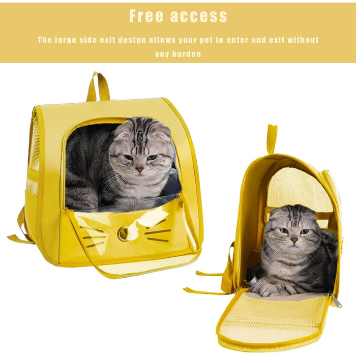 Сумка-переноска для кота, рюкзак для тварин з сіткою, складна, для котів та собак (жовтий)