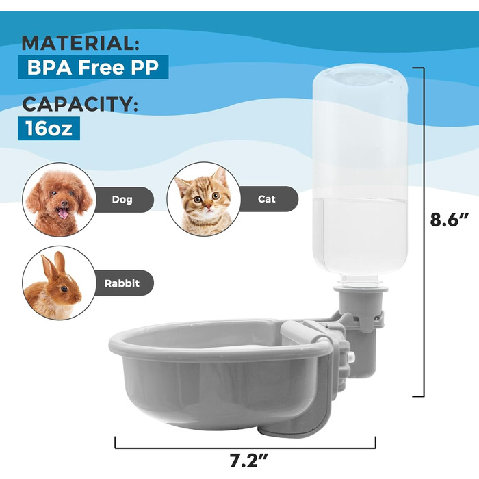 Автоматична годівниця для води VANNON для собак, котів та інших дрібних тварин (453.6 г), сіра