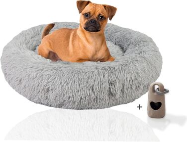 Кругле ліжко для собак Donut від Rohrschneider | З набором пакетів для збору відходів | М'яке ліжко для великих собак | Кругле собаче ліжко з великим подушкою | Ліжко для тварин, що можна прати | Корзина для собак, м'яке ліжко | Розмір L, діаметр приблизн