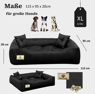 Ортопедичне ліжко для собак середнього розміру, XL (115x95 см), чорне, водонепроникне, з силіконовою наповнювачем