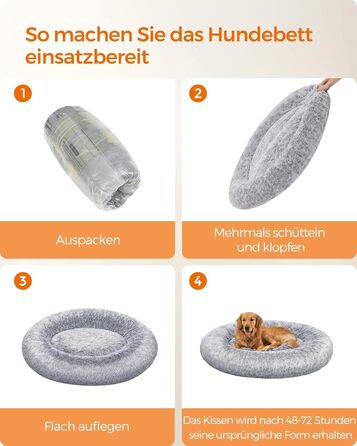 Кругле ліжко для собак та котів Feandrea з м'яким плюшем, діаметр 120 см, світло-сірий колір, знімний наповнювач, PGW043G01