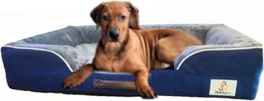 Ортопедичне ліжко для собак великих порід, вологостійке, з memory foam, знімний чохол, антиковзаюча база (89 x 64 x 17 см, блакитний/сірий)