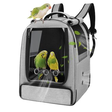 Рюкзак-переноска для птахів Vogel-Rucksack з лотком, жердочкою та годівницею, водонепроникний килимок, сірий, для папуг та середніх птахів