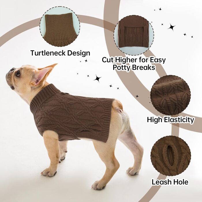 Пуловер для собак, теплий зимовий одяг для собак, куртка, жилет, одяг для цуценят, пуловер для собак, зимовий пуловер для чихуахуа (M, коричневий)