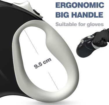 Висувна повідка для собак Fida, 9 м, покращена версія 2025, міцна, для середніх та великих собак, не заплутується, для собак до 50 кг, чорний