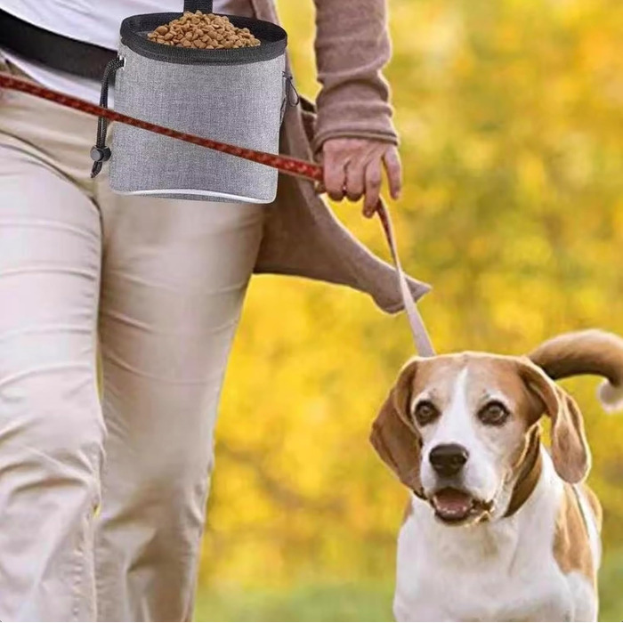 Сумка для тренувань з ласощами для собак, цуценят, сірого кольору. Містка сумка для прогулянок та збору екскрементів.