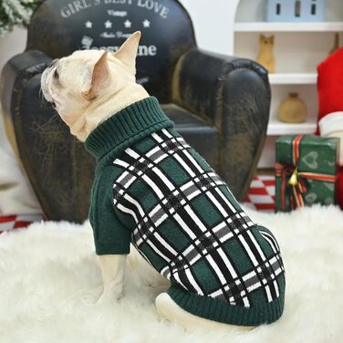 Світер для собак SCENEREAL з візерунком, теплий в'язаний светр з м'яким коміром-горловиною для собак маленьких, середніх та великих порід, цуценят та котів, для осені та зими, на холодну погоду, зелений, розмір Small-Medium