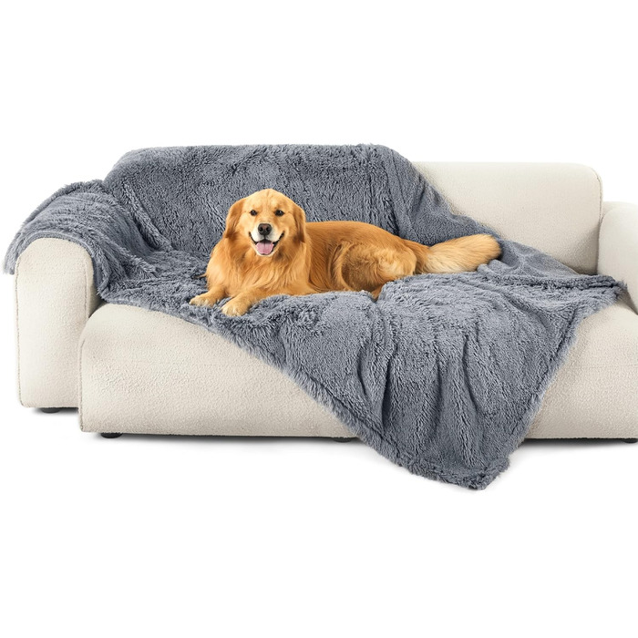 Водонепроникний коврик для собак BEDSURE - 152 x 203 см, довгий плюш, миючий, захисний, м'який, для великих собак, сірий (152x203 см)