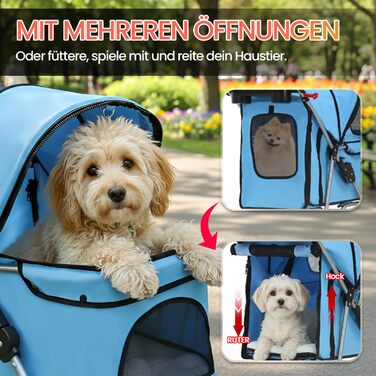 Візок для собак та котів, складний, блакитний, до 15 кг, з кошиком та килимком