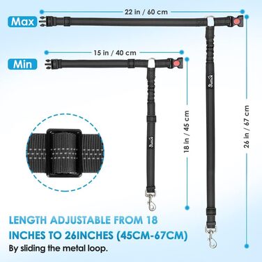 Автомобільний ремінь безпеки для собак Lukovee (2 шт.), регульований, з еластичним шнуром та світловідбиваючими елементами, для подорожей та повсякденного використання
