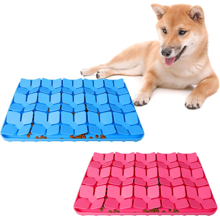 Інтерактивна килимок для собак, 2 шт. з силікону, для тренування нюху та повільного годування, рожевий + блакитний, розмір M-8'X13'