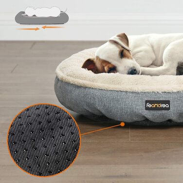 Кругле ліжко для собак та котів Feandrea, Ø 65 см, сіре, 65 x 65 x 12 см