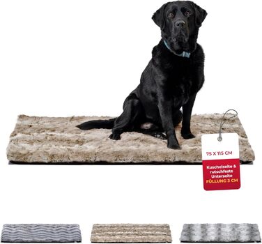 Килимок для собак преміум-якість з антиковзаючою основою (75x115 см) – м'який та зручний – тепла собача ковдра – пісочний колір, Made in Germany 115x75см
