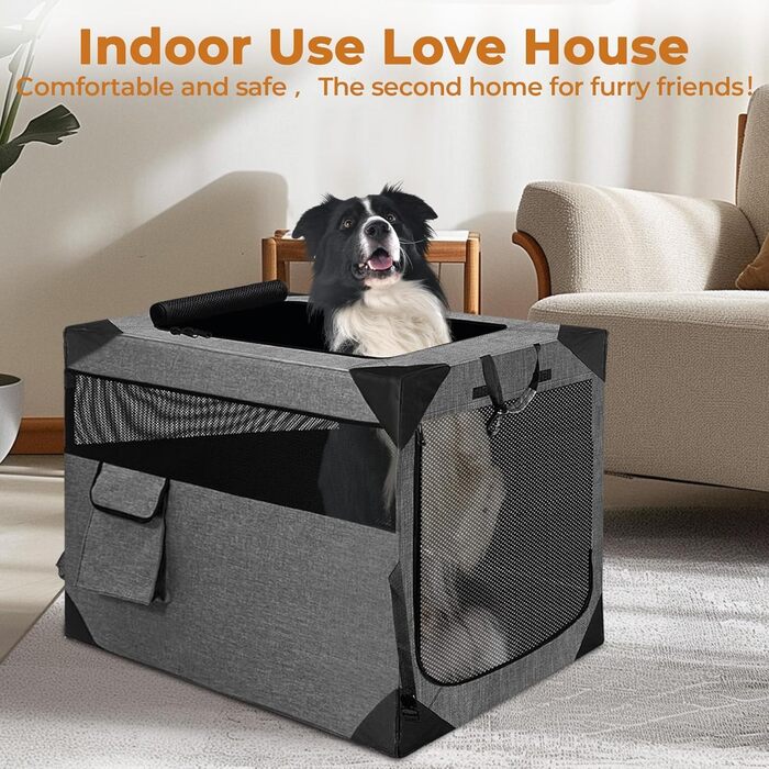 Складана переносна будка для собак великих порід, м'яка, для подорожей, всередині та зовні, сітчасте вікно, темно-сірий колір, 91.4 x 63.5 x 63.5 см