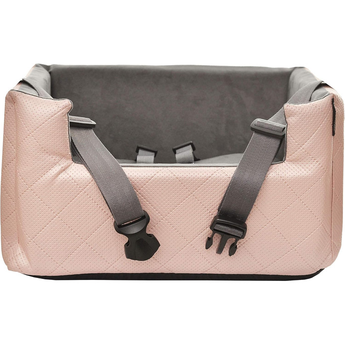 Автокрісло для собак, котів та інших тварин | М'яке автоліжко на заднє сидіння | З штучної шкіри, колір металевий рожевий, розмір M (47x40 см)
