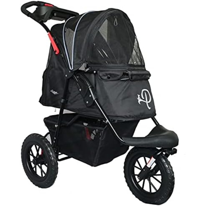 Petique Chinook Schwarz: розкішний візок для собак | Колеса 30 см, EVA, світловідбивачі | До 23 кг