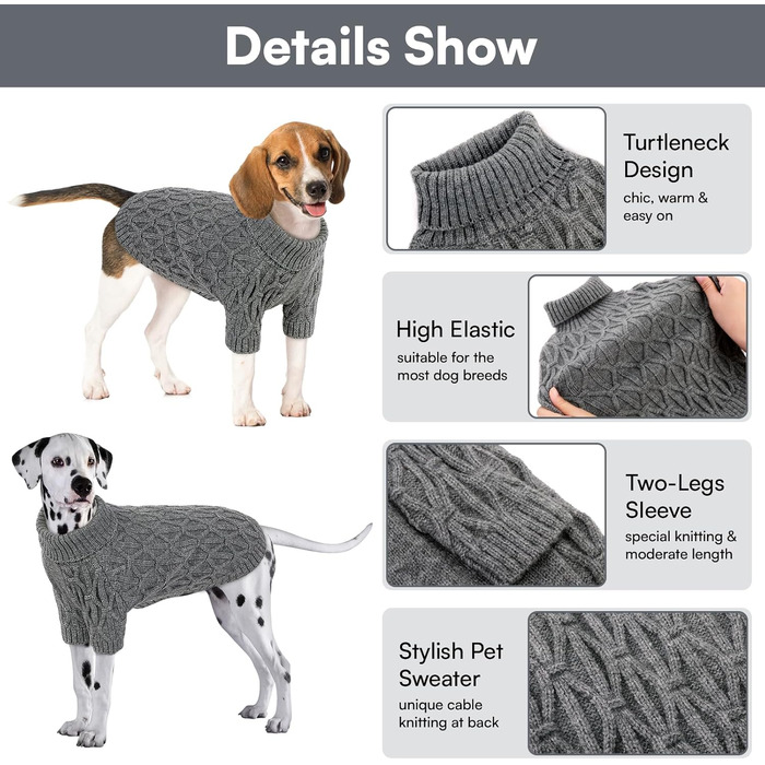 Светр для собак Queenmore, теплий та еластичний, для такс, мопсів, грейхаундів, сірий, розмір M