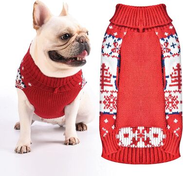 Пуловер для собак на Новий рік, теплий в'язаний пуловер з візерунком (сніжинка-олень), розмір L
