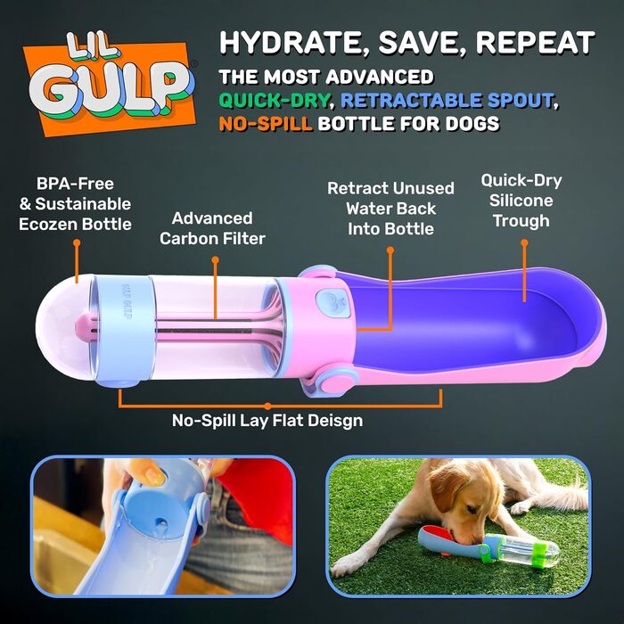 Фляга для води Lil Gulp з фільтром: безпечна, портативна, без BPA, для собак та подорожей, 400 мл