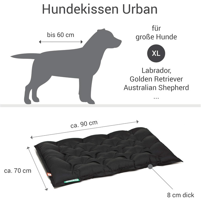 Ортопедичне собаче ліжко Doctor Bark Urban - для великих собак, 90x70 см, чорне, Made in Germany