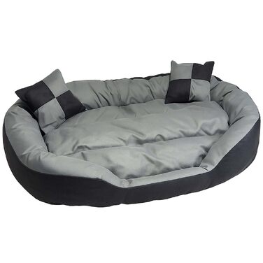 Ліжко для собак Hossis сіре, розмір L 110x80x20 см: м'яке, з подушкою, що перевертається, миється, для великих собак