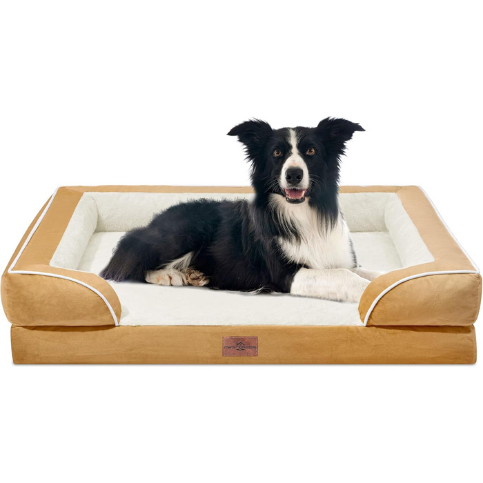 Ортопедичне собаче ліжко Comfort Expression з водонепроникним покриттям для великих собак. Зручне, довговічне, знімний, пральний чохол, неслизьке дно, переносне (36x27x7.5 см, хакі)