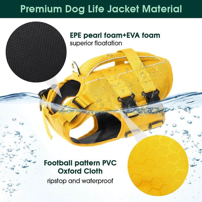 Жилет для плавання собак Kuoser: регульований, з ручкою для рятування, для цуценят та дорослих собак, жовтий