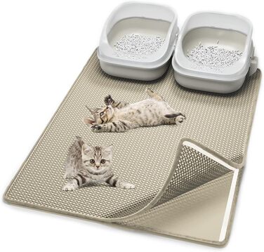Килимок для котячого туалету Casgee 75x60 см, двошаровий, водонепроникний EVA, протиковзкий, з липучкою, бежевий