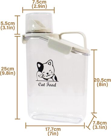 Контейнер для котячого корму 2.8L: герметична вантажниця для сухого корму з ручкою та мірним стаканчиком, BPA-free, прозора, для подорожей, 1391-Cat